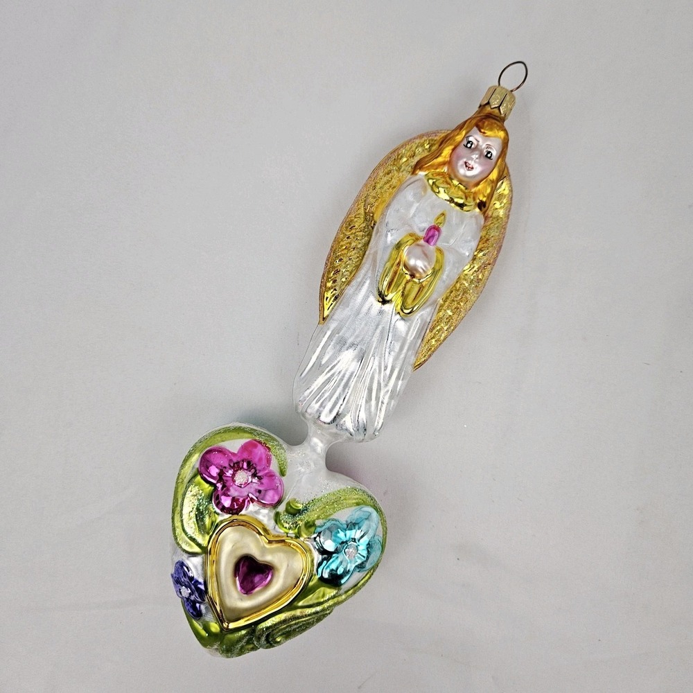 Vintage Christopher Radko Celestial Hearts Angel Mercury Glass Ornament '98